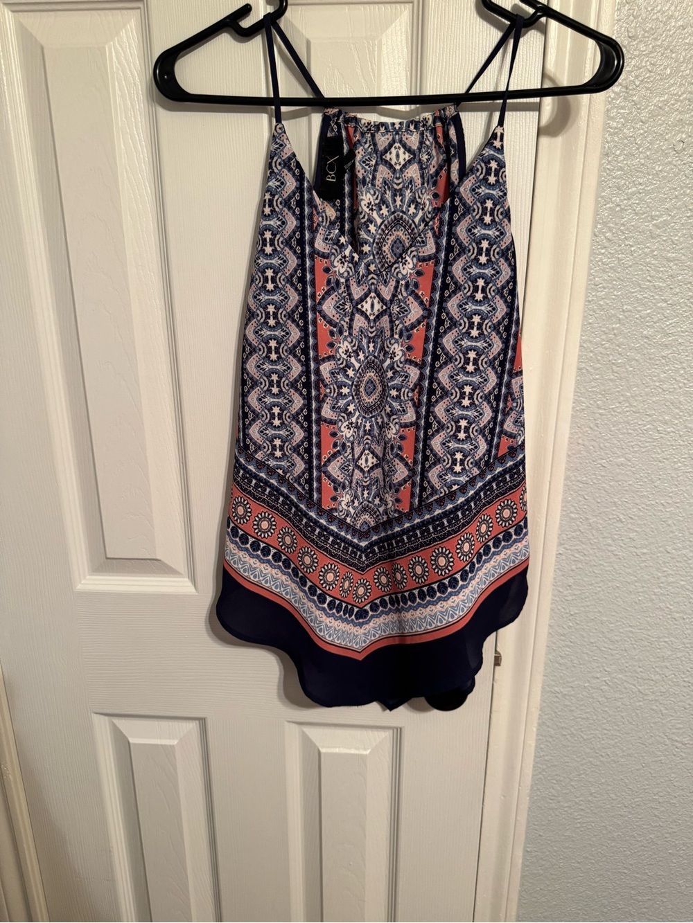 Printed Navy and Coral Boho tank top